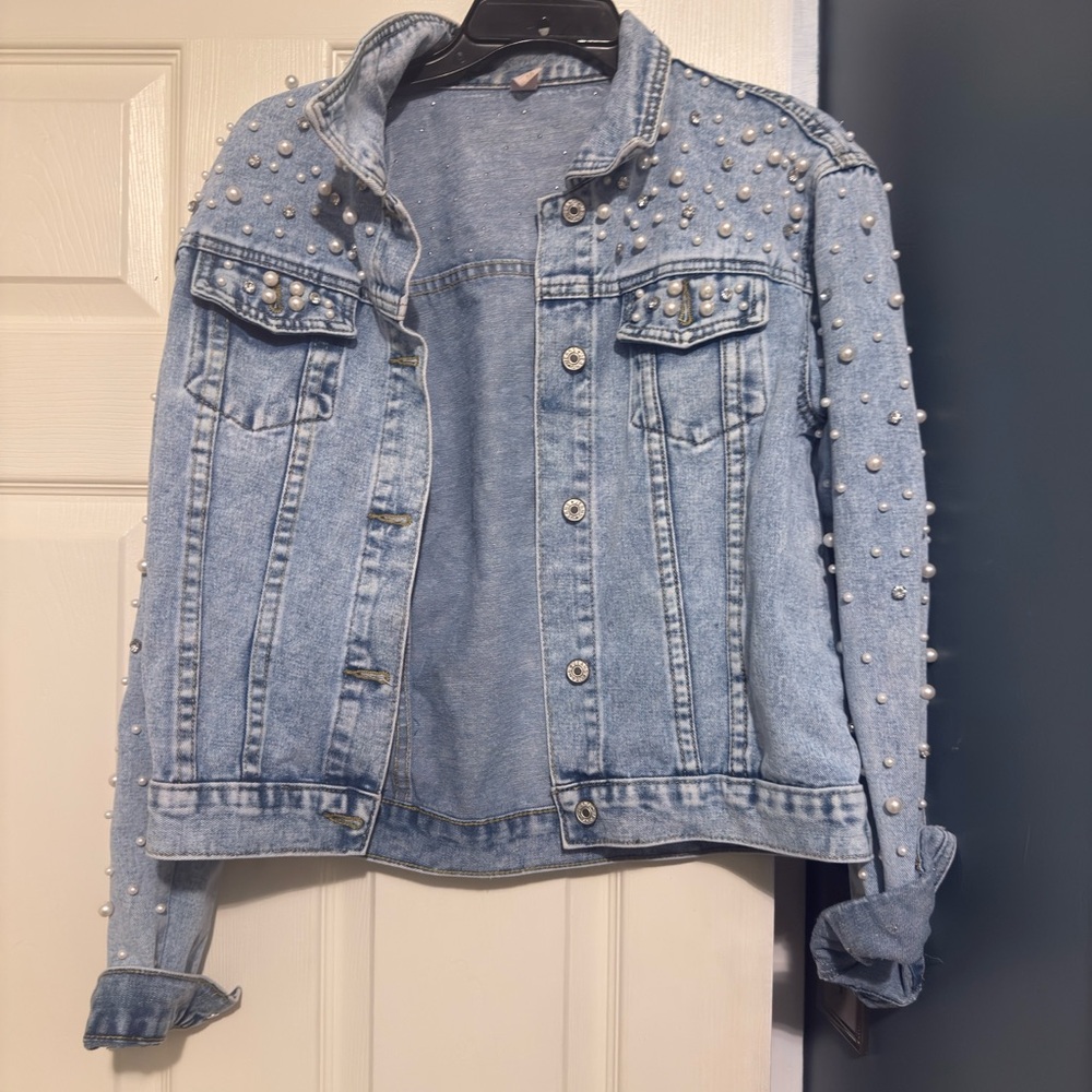 Pearl Embellished Denim Jacket